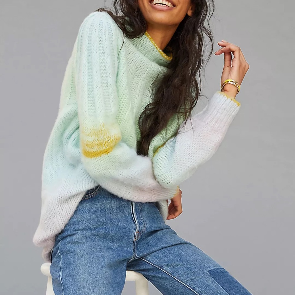 NWOT Anthropologie Perri Ombre Tunic Rainbow Turtleneck Sweater